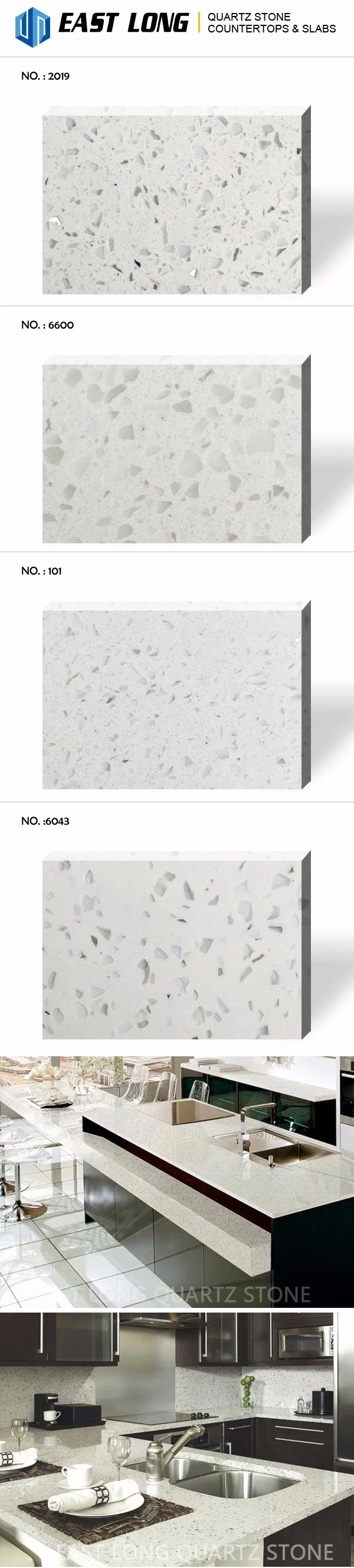 Artificial Single Glass Mirror Sparkling Polished Quartz Stone Slabs