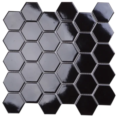 Mosaico esagonale in ceramica nera colorata che si illumina al buio 305 x 305 mm