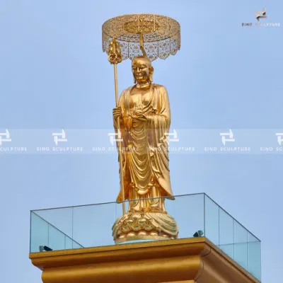 Statua di Buddha in bronzo personalizzato con foglia d'oro di Ksitigarbha Bodhisattva